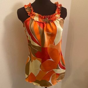Be Yourself orange & gold sleeveless blouse Size M